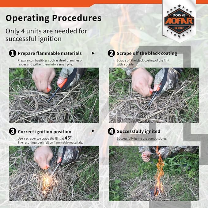 AOFAR Fire Starter AF-381/AF-381plus Fire Steel with Paracord and Whistle for Camping, Hiking, Hunting, Backpacking, Boating, Emergency Rescue…