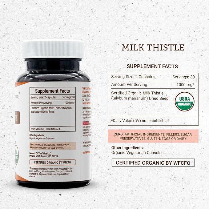 Milk Thistle USDA Organic 60 Capsules | High-Potency Herbal Organic Capsules | Made with Organic Vegetarian Capsules and Organic Milk Thistle (Silybum marianum) Dried Seed (60 Capsules)