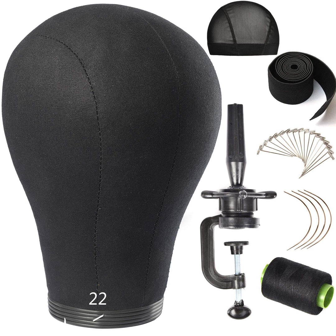 Wig Head Stand Mannequin Head 20"-24" Dome Cork Canvas Manican Block Head for Making Drying Styling Display Wigs with Stand