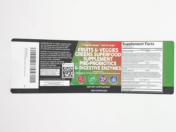 Clean Nutraceuticals Fruits and Veggies Supplement Reds & Green Superfood - Balance of Over 70 Fruit & Vegetable Supplements Capsules with Probiotics Prebiotics Digestive Enzymes - 3Pack