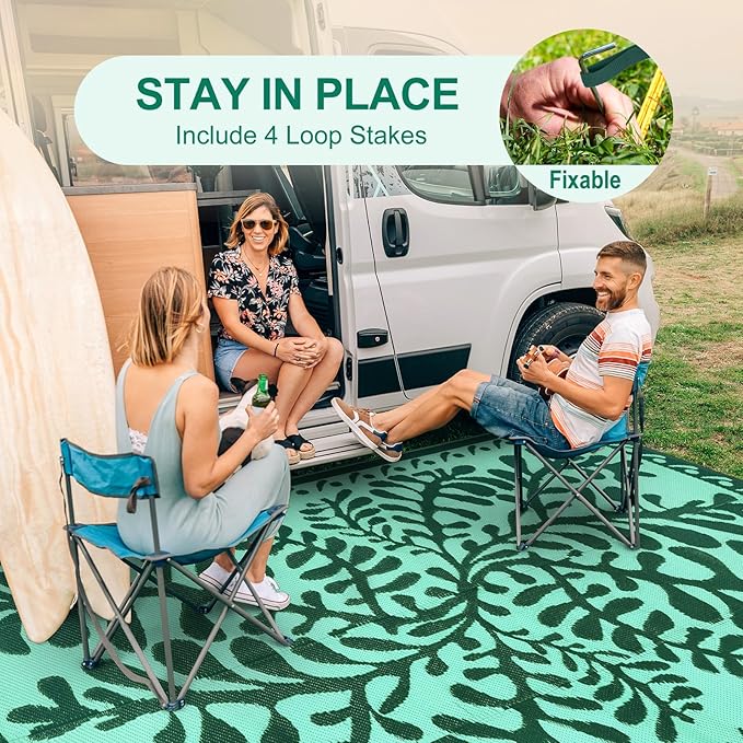 Anidaroel 8x10 Outdoor Rug for Patios Clearance, Waterproof Camping Rug for Outside RV, Reversible Plastic Straw Outside Rugs, Large Outdoor Area Rug for Garden, Camper(Green,8’x10’)