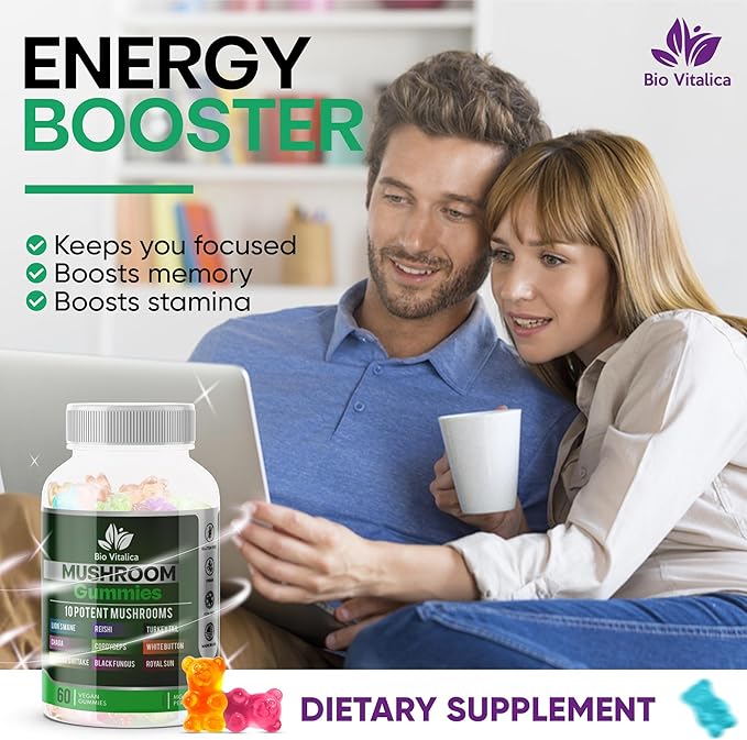 BIO VITALICA BioVitalica Mushroom Gummies - Lions Mane Gummies for Adults with 10 - Blend Mushrooms Complex Reishi, Chaga, Cordyceps, Turkey Tail, & More - Mushroom Supplement - Parental (6)