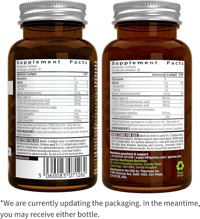 Vegan Omega-3 + Calcium & Magnesium Complex Vegan Bundle, Sustainable EPA & DHA Algae Oil 1340mg + 2:1 Plant Based Algae Mineral Complex, by Igennus