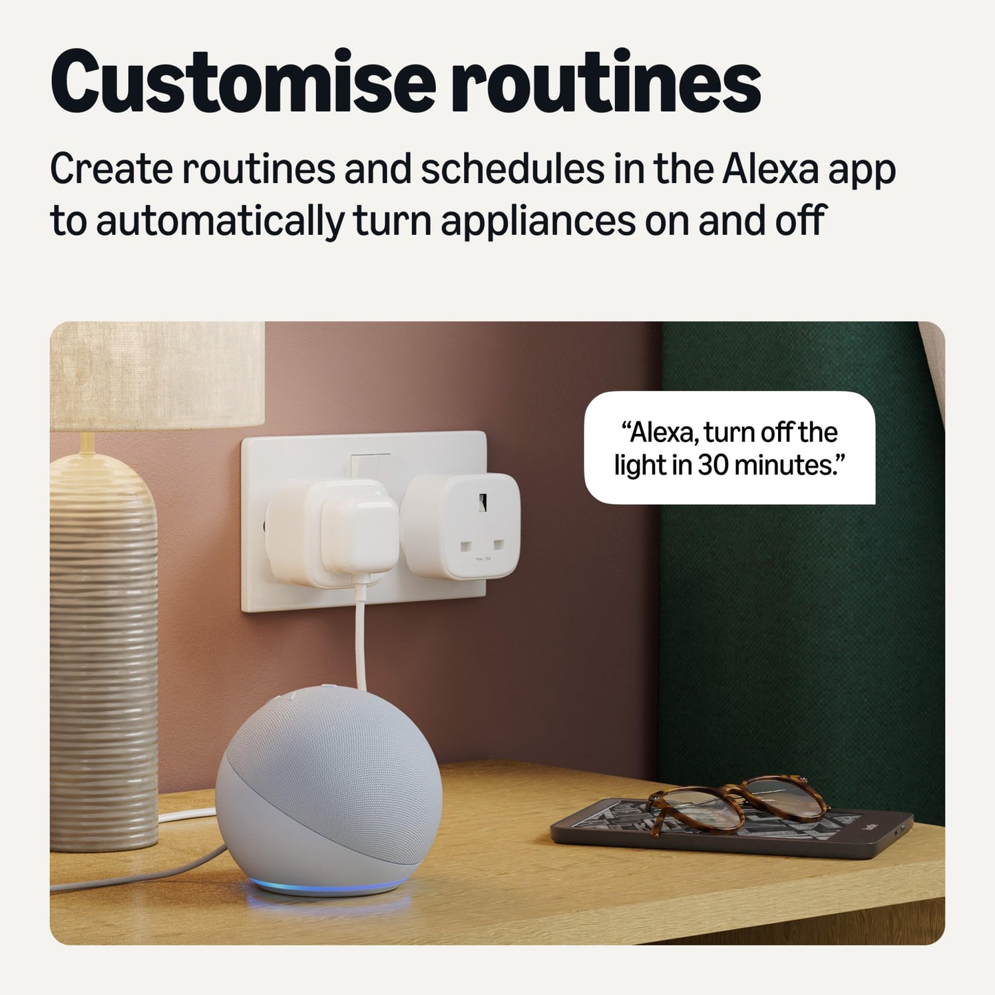 Amazon Basics Single Outlet Indoor 2.4 GHz Wi-Fi Smart Plug, works with Alexa only, 4-Pack, White, UK