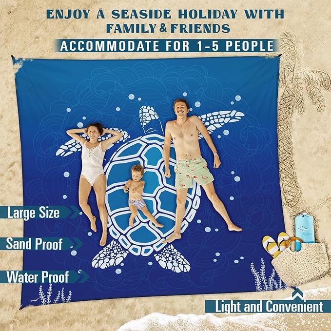 Beach Blanket 78''×81'' 1-5 Adults Oversized,Compact Lightweight Durable Beach Mat for Travel Camping Hiking Picnic Blanket