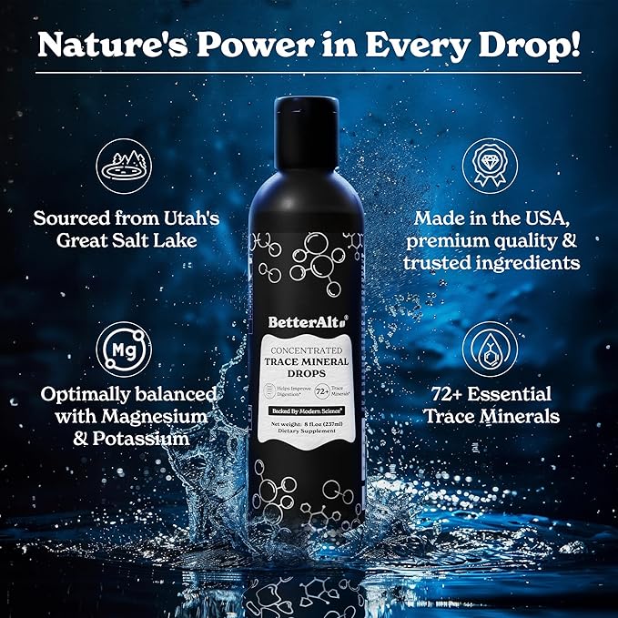 Concentrated Trace Mineral Drops |Contains 72+ Minerals| Lab-Tested for Purity | Supports Digestion, Aids Muscle Recovery, and Boosts Energy | 2-Month Pack with 96 Servings