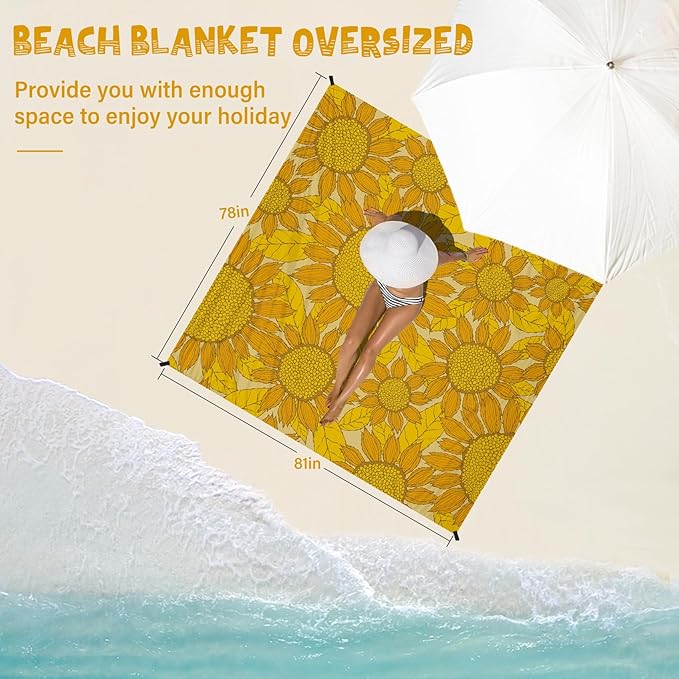 Beach Blanket Waterproof Sandproof 1-7 Adult Oversized 78 '' × 81 '' Lightweight Durable Compact Sand Free Beach Mat for Travel Camping Hiking Picnic Blanket Extra Large