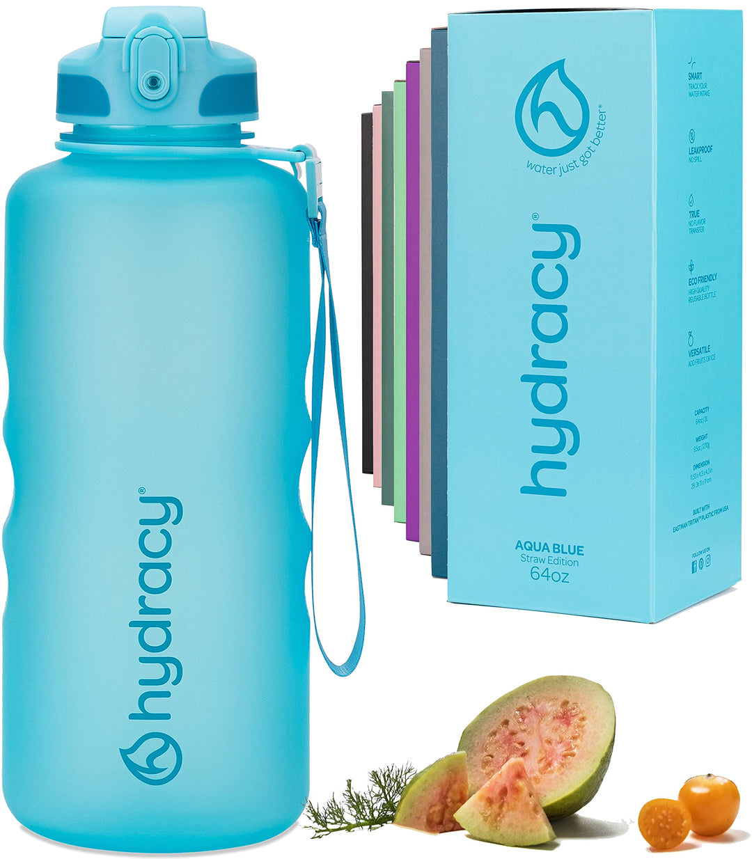 Hydracy 2L Large Water Bottle, Shatterproof, BPA Free Tritan Plastic, Leakproof, Zero Condensation, With Detachable Carry Strap, Spillproof Lid, Convenient Silicon Spout, Ideal for Gym, Yoga