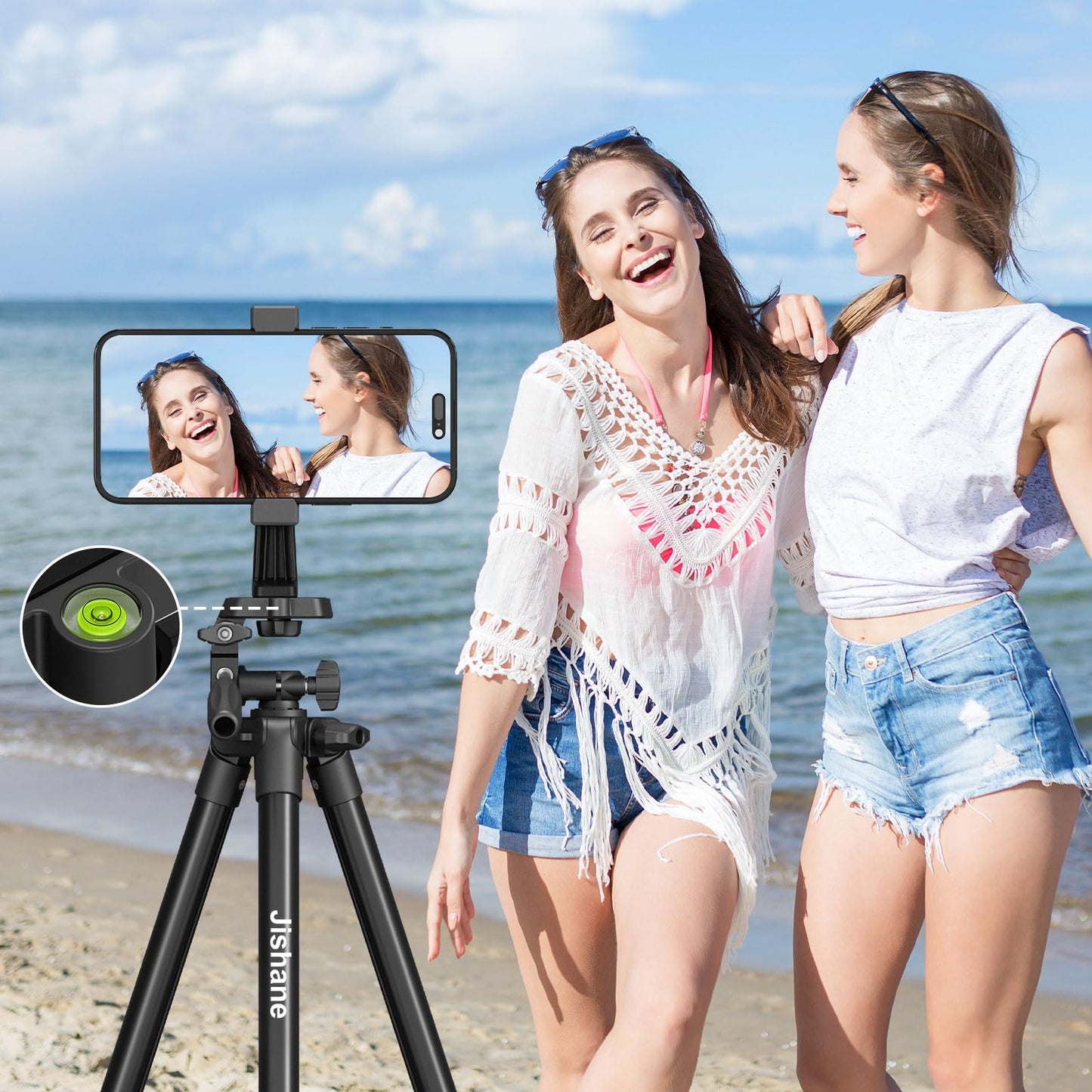 Jishane 71" Camera Tripod Phone Tripod with Wireless Remote Phone Holder and Carry Bag, Aluminum Lightweight Camera Tripod Stand Compatible with Smartphone Cameras, Max Load 6.6 lbs