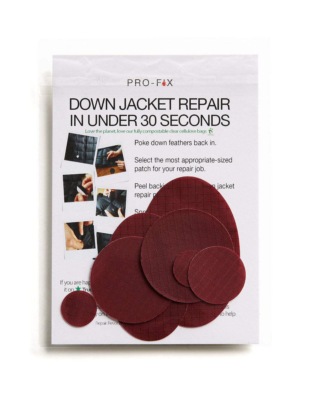 Pro Fix Down Jacket Repair Patches Easy to Use, Pre-Cut, Self-Adhesive, Waterproof, Tear-Resistant Rip-Stop Nylon Fabric Patches for Jackets, Down Jacket Patches - Outdoor Gear Patches (Burgundy)
