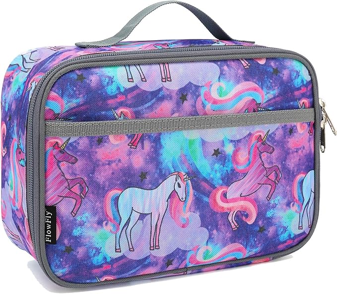 FlowFly Kids Lunch box Insulated Soft Bag Mini Cooler Back to School Thermal Meal Tote Kit for Girls, Boys, Unicorn#2