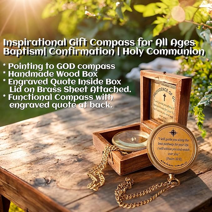 Divine Path Engraved Compass - I Will Guide You - Psalm 32:8" Quote | Inspirational Gifts for Men Women, Uplifting Spiritual Heavenly Faith Gift Boys Girls