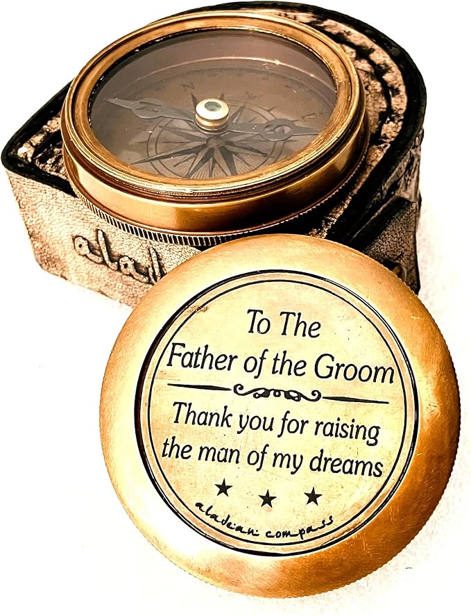 Gift for Father of Groom from Bride | 2" Engraved Compass Wedding Gift for Groom's Dad Father in Law from Daughter in Law Bride Family
