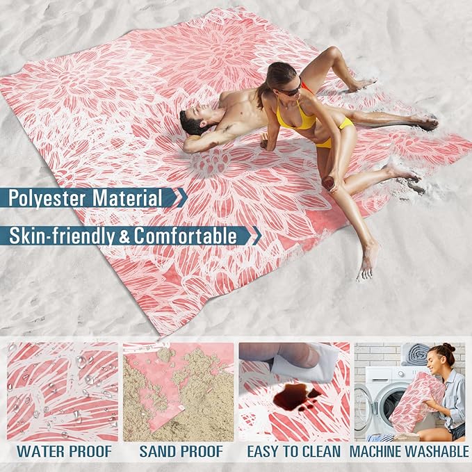 Beach Blanket Sandproof Waterproof 78''×110'' 1-7Adults Oversized,Compact Lightweight Durable Beach Mat for Travel Camping Hiking Picnic Blanket