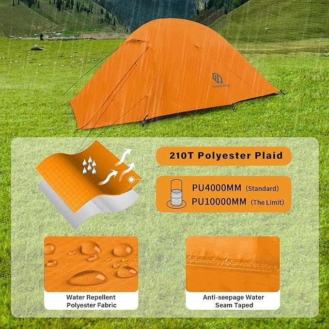 2 Person Camping Tent with 3 Aluminum Alloy Poles, 4 or 3 Season Waterproof Tent, Double Layer,Easy Setup, 2 Doors for Outdoor Hiking,Mountaineering,Survival,Travel