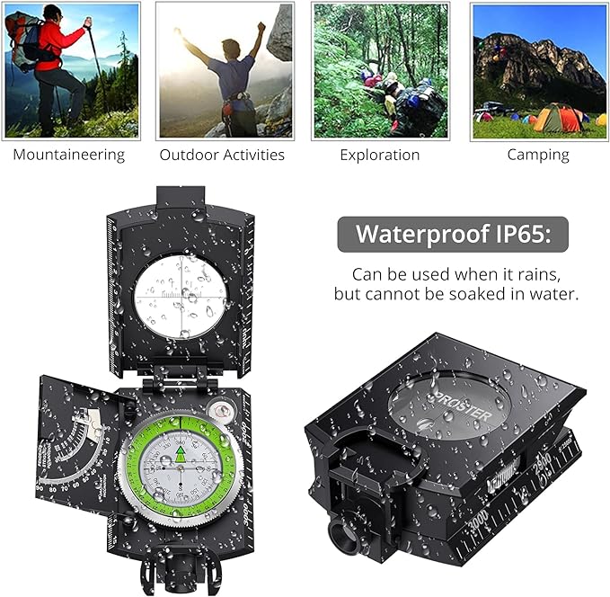 Proster IP65 Compass Hiking Survival - Lensatic Sighting Compass for Camping Navigation, Compass with Clinometer & Carry Bag for Camping Hunting Hiking Geology Activities