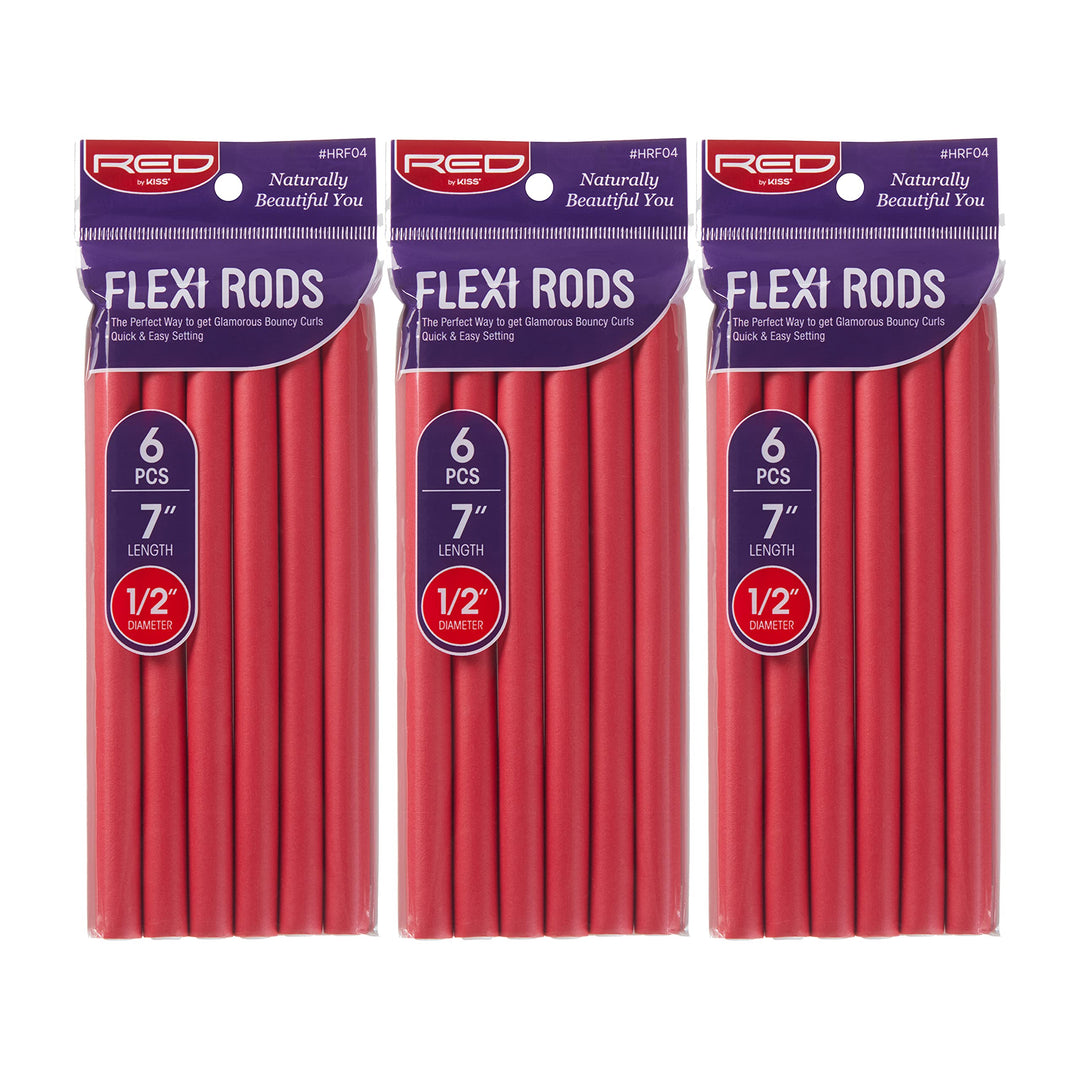 Red by Kiss Flexi Rods 7'', 1/2'' Diameter - Heatless Hair Curler for 90S Glamorous Bouncy Curls Beach Waves, No Slips, Sleep St