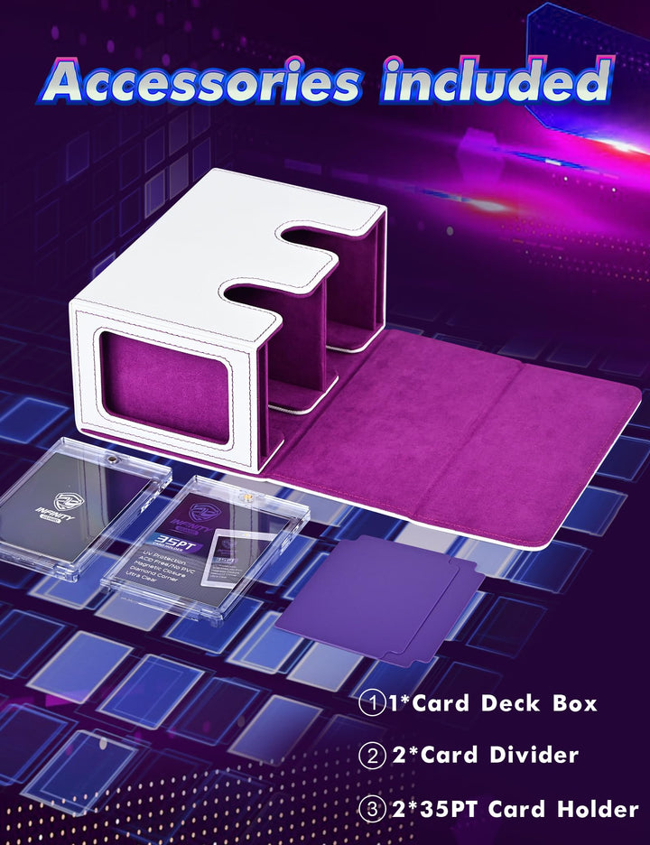 Infinity Guard MTG Deck Box with 2 Commander Display, Double Deck Box for 280+ Single Sleeved Cards, Leather Magnetic Card Storage Box Fits for TCG CCG Magic Cards (White&Purple)
