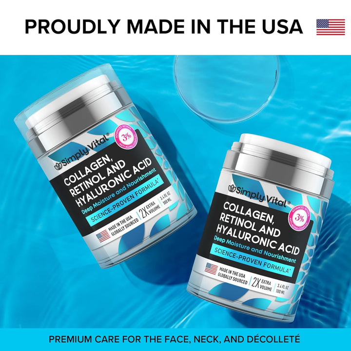 Collagen Face Moisturizer | Anti-Aging Retinol Cream with Hyaluronic Acid | 2-Pack