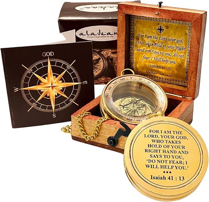 Divine Path Finder Compass - Isaiah 41:13 Quote Engraved Inspirational Gift of Heavenly Guidance Uplifting Appreciation Gifts