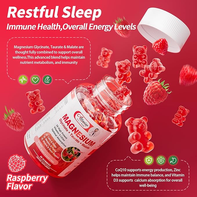 2Pack Magnesium Glycinate Gummies 500mg,Magnesium Potassium Supplement with Taurate, Malate, Vitamins D, C, B6, Calcium,Body Support,Raspberry Magnesium Gummies for Adults&Kids