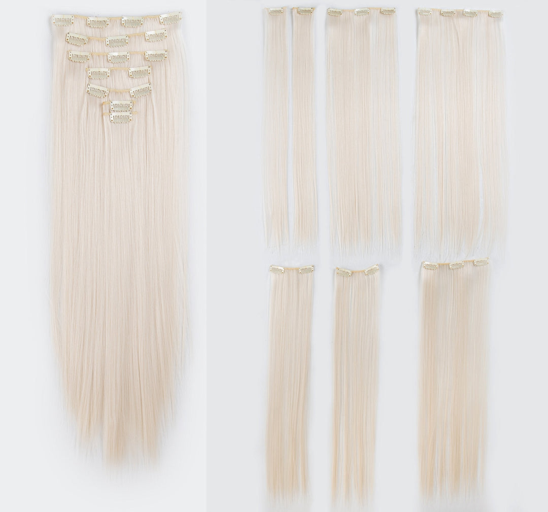 Swacc Women 22 Inches Straight Full Head 7 Separate Pieces Heat Resistance Synthetic Hair Clip In Hair Extensions (Platinum Blon