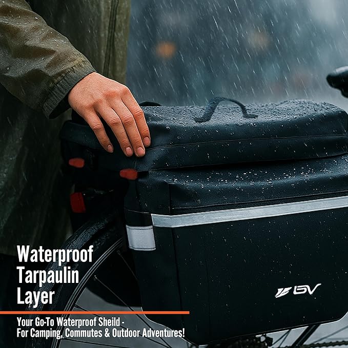 BV Bike Panniers 26L With Adjustable Hooks, Commuter Panniers For Bicycles With Carrying Handle, Bag With 3M Reflective Trim For More Visibility, Fit Most Rack