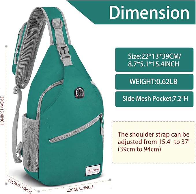 ZOMAKE Sling Bag for Women Men, Small Crossbody Sling Backpack, Mini Water Resistant Shoulder Daypack for Travel, Anti Thief Chest Bag for Hiking, Sports, Army Green(new)