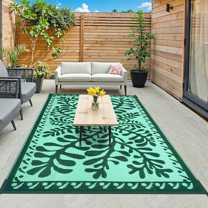 Anidaroel Outdoor Rugs 6x9 for Patios Clearance, Waterproof Reversible Plastic Straw Outside Area Rugs, Outdoor Camping Mat for RV, Porch, Balcony, Pool Deck, Picnic (Green,6‘x9')