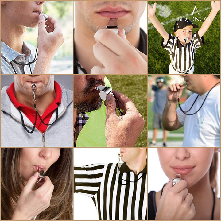 BEADNOVA Stainless Steel Whistle with Lanyard Coach Whistle Police Whistle Metal Whistles Sports Whistle Coaches Whistles (4 Pack, Silver)