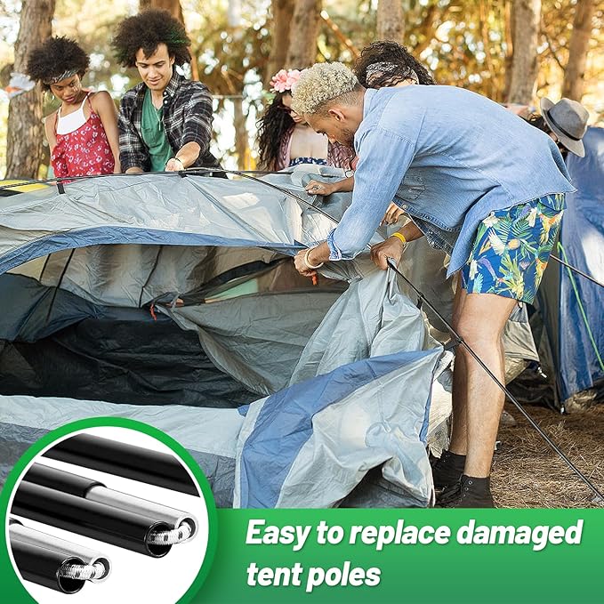 Aluminum Tent Poles Replacement - Pre-Assembled Tent Poles, Fits Both Female and Male Ends - Lightweight Tent Pole Repair Kit for Hiking Camping Backpacking Tent, 16FT 3IN