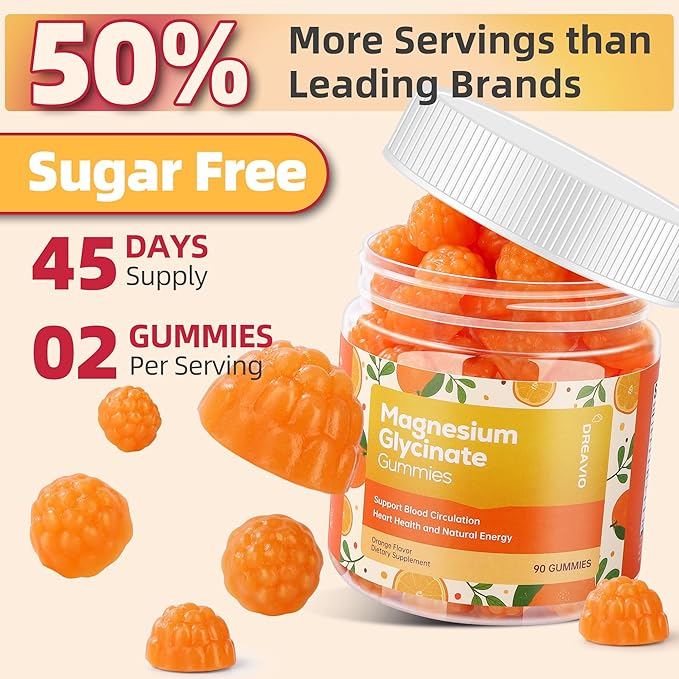 90 Count Magnesium Glycinate Gummies 400mg w/Ashwagandha Supplement - Sugar Free Zinc Magnesium Glycinate Supplement Ashwagandha Gummies for Adults Orange Gummies