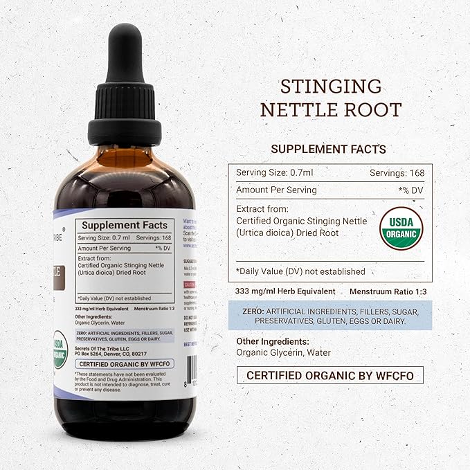 Stinging Nettle Root USDA Organic | Alcohol-FREE Extract, High-Potency Herbal Drops, Respiratory System | Made from 100% Certified Organic Stinging Nettle (Urtica Dioica) Dried Root 4 oz
