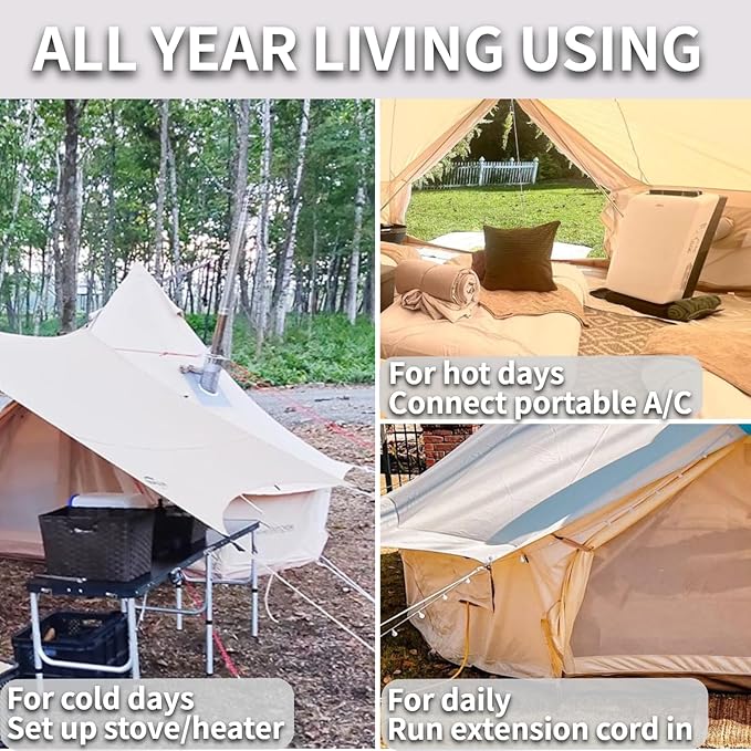 DANCHEL OUTDOOR Stove Jack Kit for Tent with Rain Flap Cover for Dia. 4''/5.85'', Fire Resistant Wood Stove Hole for Canvas Tent Hot Tent Chimney, Side Wall A/C 4 Season