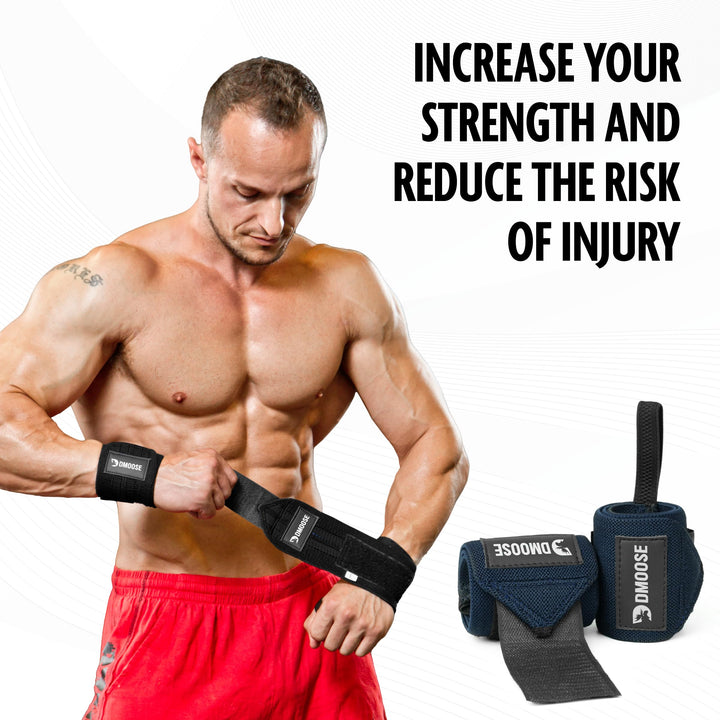 DMoose Wrist Straps for Weightlifting 12 and 18 Inches Thumb Loops with Wrist Support for Workouts Powerlifting Wrist Straps for Weight Lifting Men Women Navy Blue