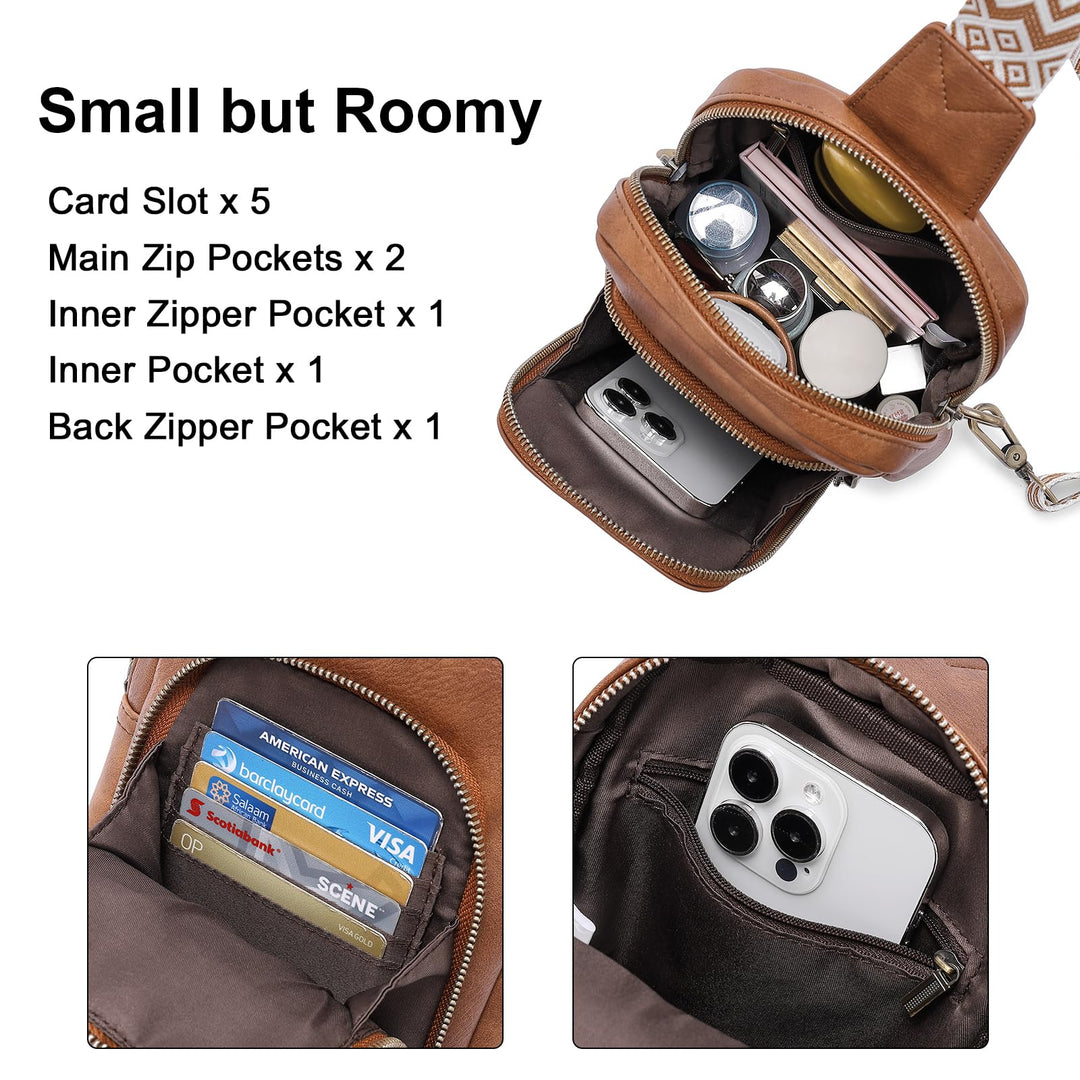 CLUCI Sling Bag for Women Leather Crossbody Bags for Women Cross Body Bag for Woman Large Crossbody Sling Backpack Crossbody Bag for Travel Hiking Brown