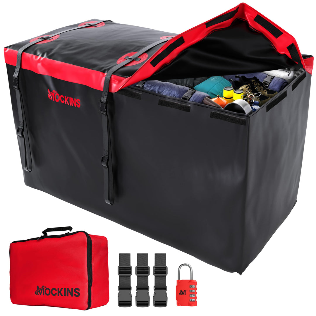 Mockins 40 Cu Ft Trailer Hitch Cargo Carrier Bag | 70"x30"x33" Heavy Duty Waterproof Cargo Bag for Hitch Carrier | Weatherproof & Abrasion-Proof Vinyl Vehicle Soft-Shell Carriers Truck Bed Cargo Bag