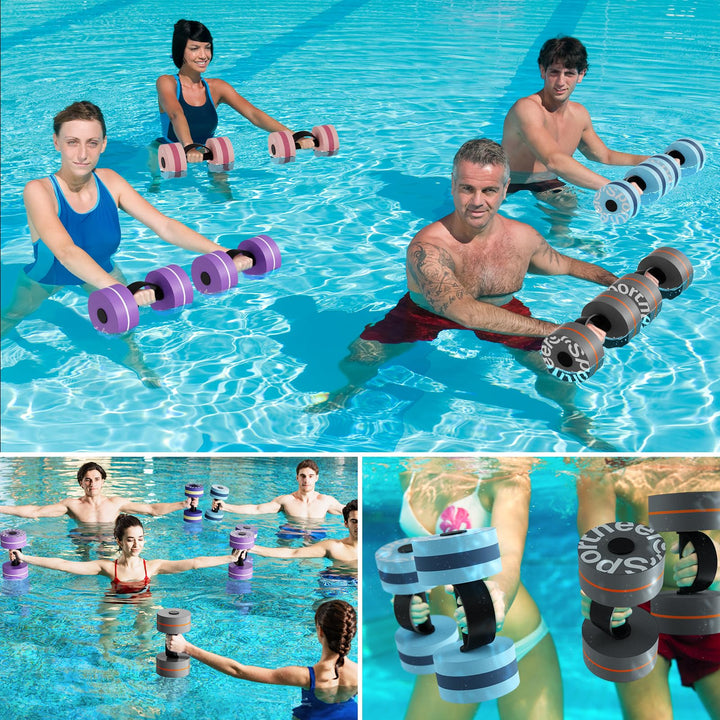 Sportneer Aquatic Exercise Dumbbells Water Weights Water Dumbbell Aerobics Workouts Set of 2 EVA Foam Pool Weights Dumbbells Set Aqua Fitness Barbells Equipment, Purple White