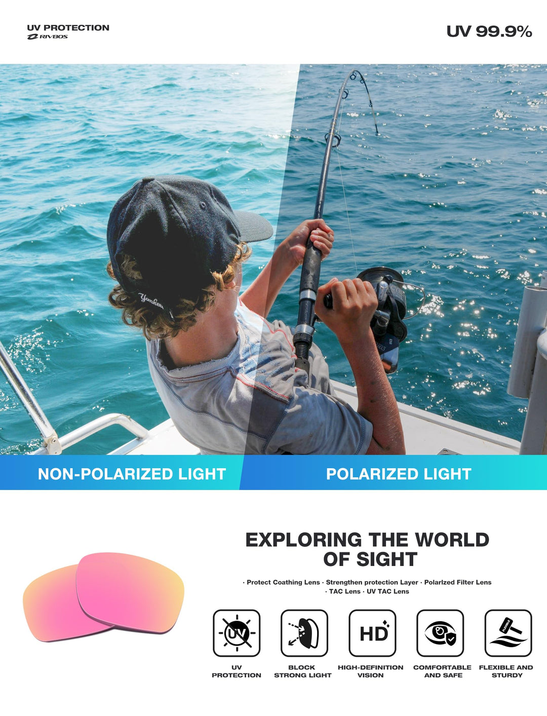 RIVBOS Polarized Sports Sunglasses Driving Sunglasses Shades for Men Women Tr90 Frame for Cycling Fishing Running RB831
