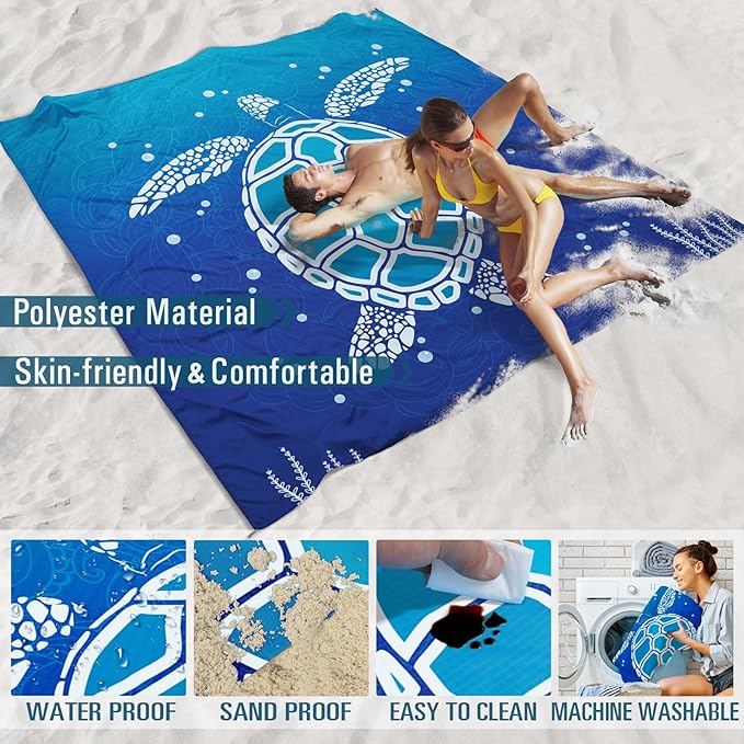 Beach Blanket 78''×81'' 1-5 Adults Oversized,Compact Lightweight Durable Beach Mat for Travel Camping Hiking Picnic Blanket
