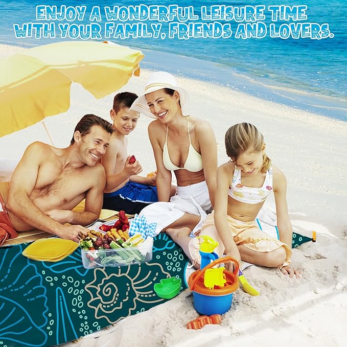 Beach Blanket Waterproof Sandproof 1-7 Adult Oversized 78 '' × 81 '' Lightweight Durable Compact Sand Free Beach Mat for Travel Camping Hiking Picnic Blanket Extra Large