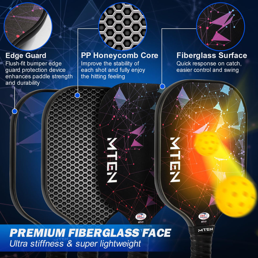 Pickleball Paddles, USAPA Approved Fiberglass Surface Pickleball Set with Pickleball Rackets, Portable Carry Bag, Grip Tapes, Pickle Ball Paddle Set for Men Women