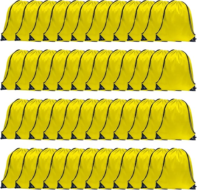 GoodtoU Drawstring Bags, Nylon Backpacks - Drawstring Gym Bags for Sport, Traveling, Team (Yellow, 48Pcs)