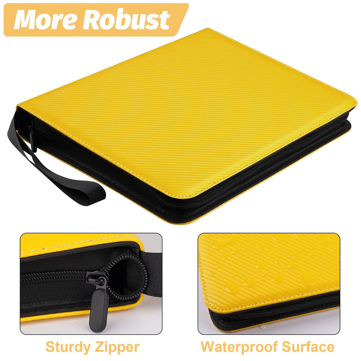 GERMUN 9 Pocket Card Binder, Premium Zip Trading Card Binder, 720 Double Sided Pocket PU Card Collection Binder, Collector Card Album, Card Folder for MTG, TCG, Sports Cards, Game Cards (yellow)