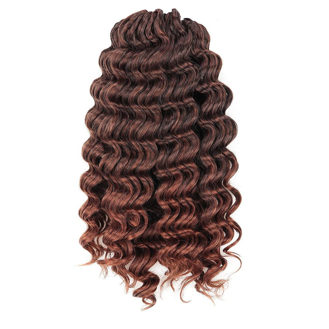 Toyotree Deep Twist Crochet Hair - 14 Inch 8 Packs Ombre Brown Mid-Length Curly Deep Wave Crochet Hair, Synthetic Ocean Wave Bra