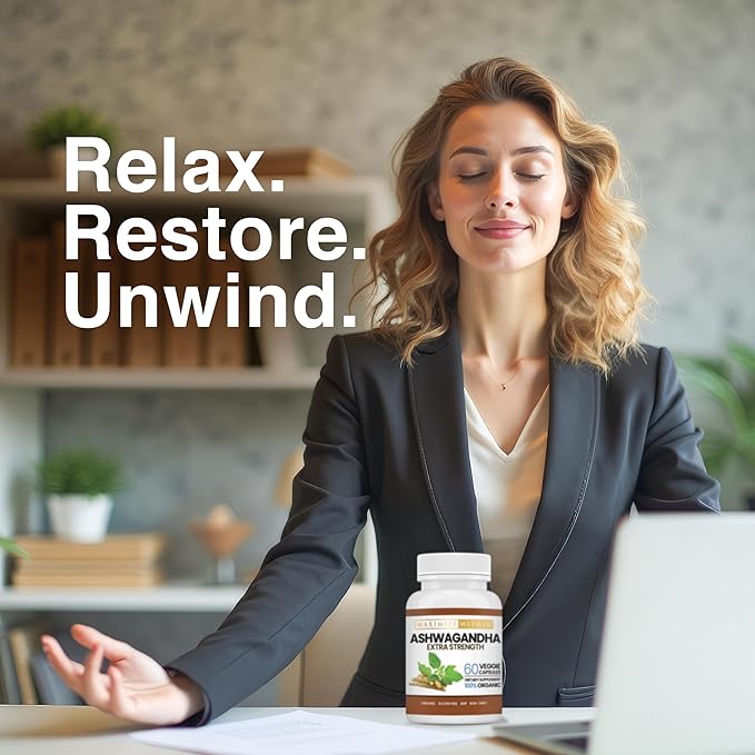 Ashwagandha Root Extra Strength – 60 Vegetarian Capsules – Supports Stress, Mood, and Immune Health – Formulated for Enhanced Absorption – Non-GMO Herbal Supplement