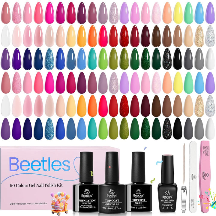 Beetles 23-Pc Glitter Gel Nail Polish Set | Brown, Pink, Blue, Green | UV Soak Off
