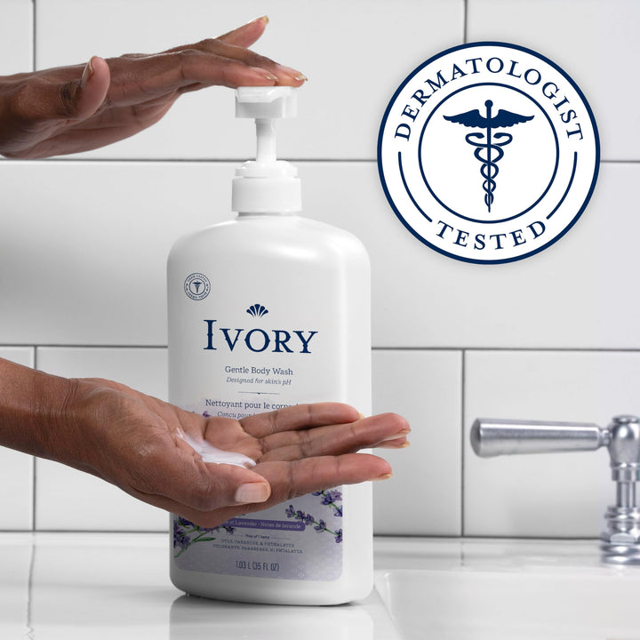 Ivory Gentle Body Wash, Designed for the Whole Family, Free of Dyes Heavy Perfumes Parabens Phthalates & Silicones, Lavender Scent, 35 oz
