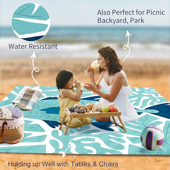 Large Beach Blanket Waterproof Sandproof 108"x 82" for 1-6 Adults,Quick Drying Beach Mat,Lightweight & Durable,Beach Essentials for Family Beach Camping Travel Picnic