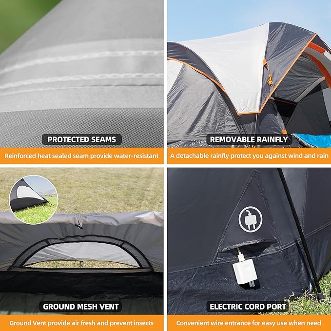 Tent for Family Camping Quick Setup, Instant Pop Up Dome Tents Outdoor 2-3 Person / 6 Person, with Water-Resistant Rainfly and Mesh Roofs & Door & Windows